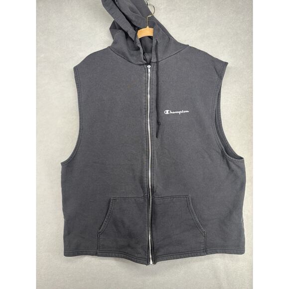 Champion Full Zip Hoodie Vest Men XL Gray Graphic Sleeveless Drawstring - Picture 1 of 7